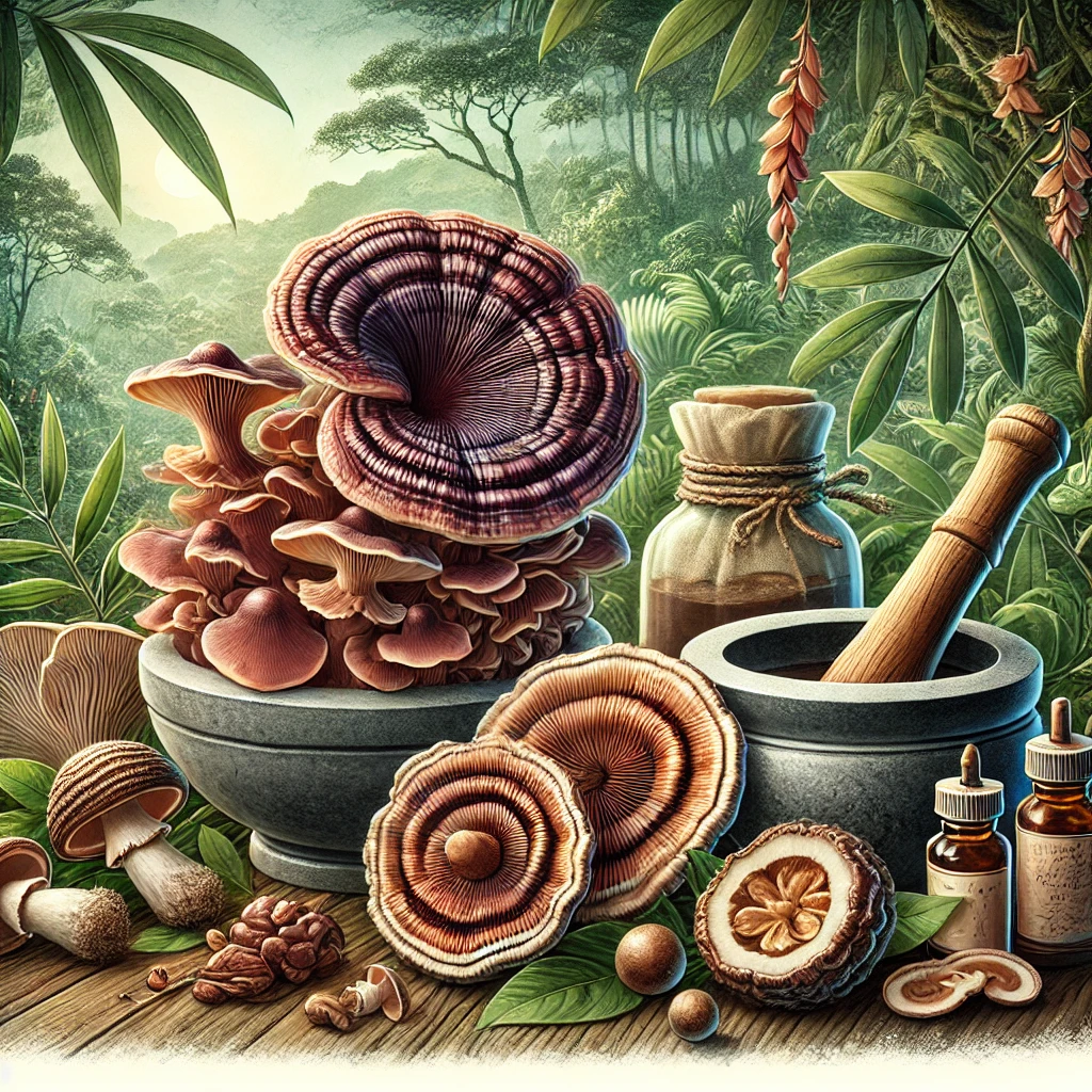 medizinische Pilze Ling Zhi (Reishi) und Tiger-Milch-Pilz
