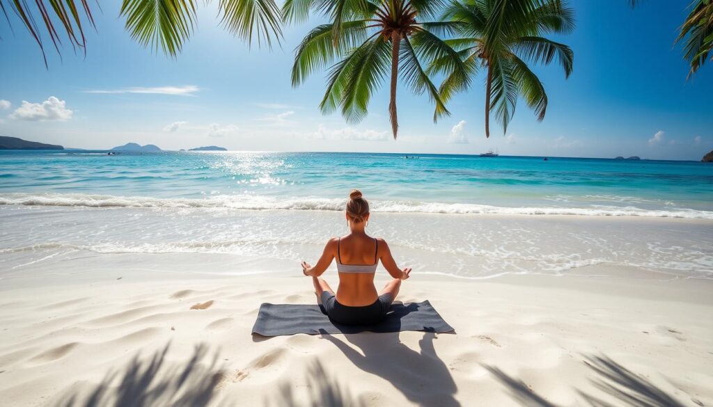 Yoga am Strand von Koh Tao