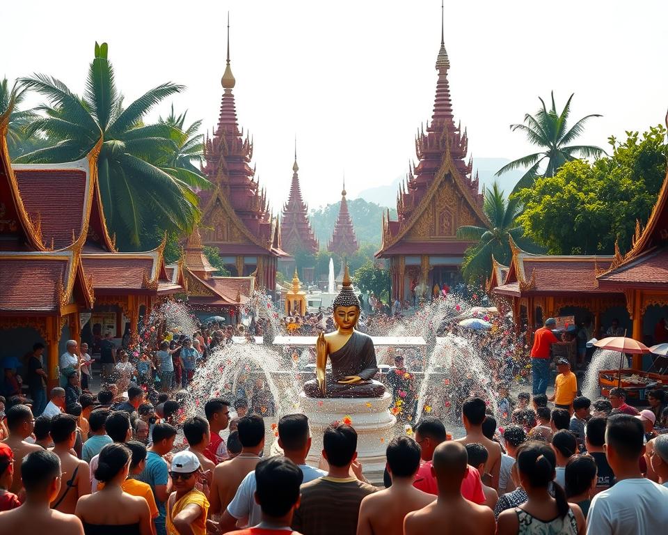 Buddhistische Tempel während Songkran Buddhistische Tempel während Songkran