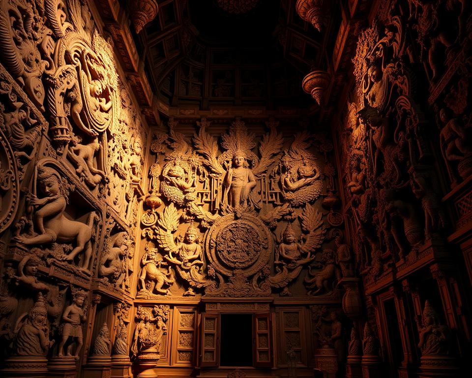 Holzschnitzerei im Sanctuary of Truth