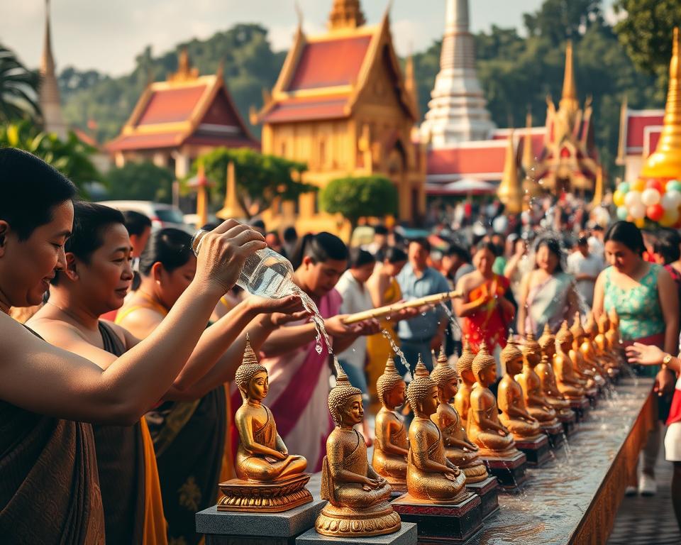 Wassersegen Ritual beim Songkran Festival Wassersegen Ritual beim Songkran Festival