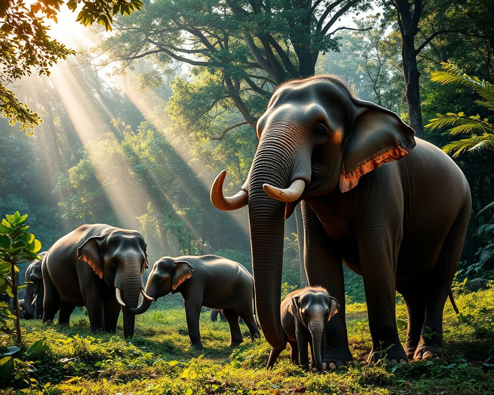 Thailändische Elefanten in natürlicher Umgebung